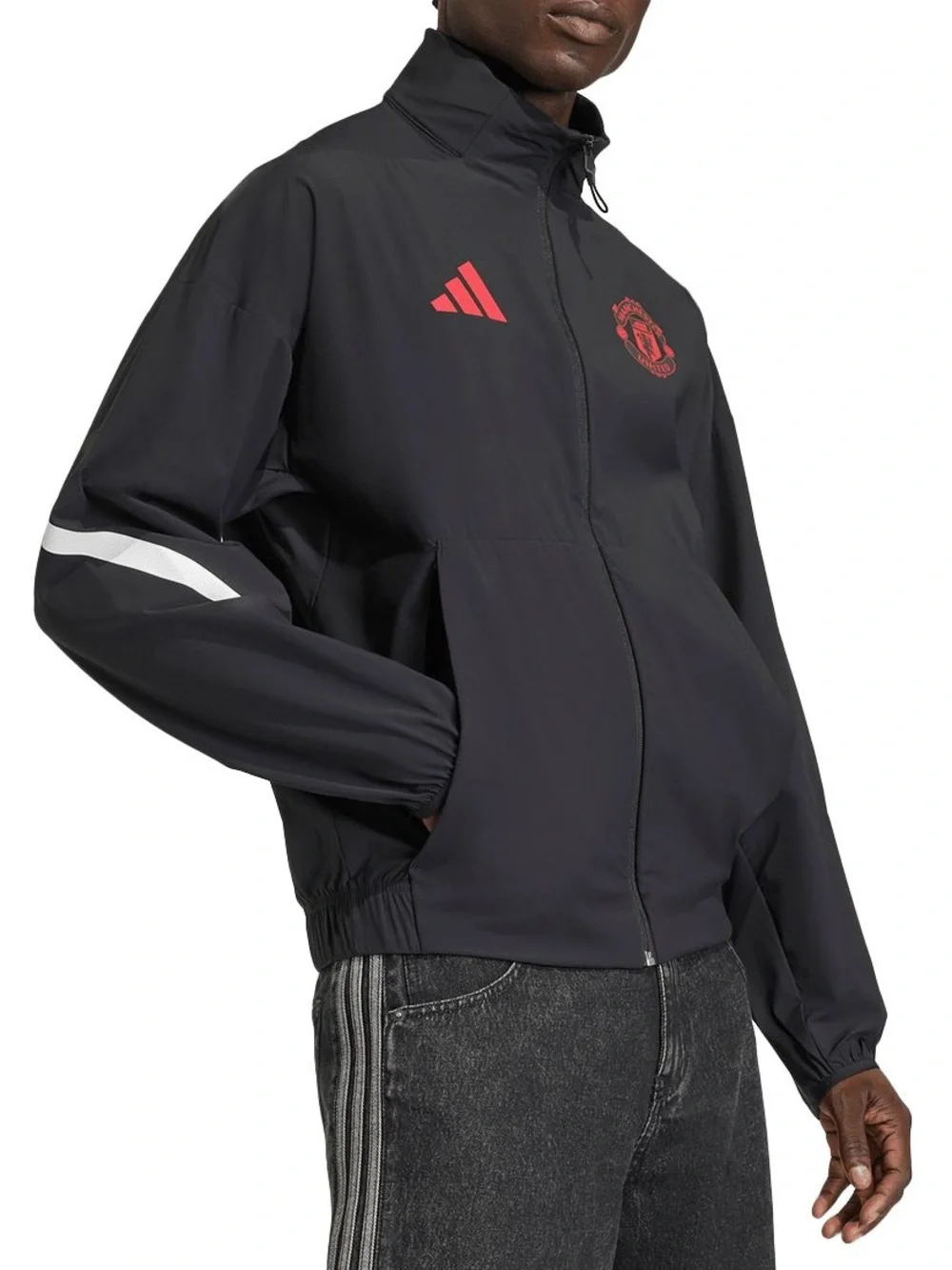 adidas Manchester United Black Lightweight Jacket with Red Logos